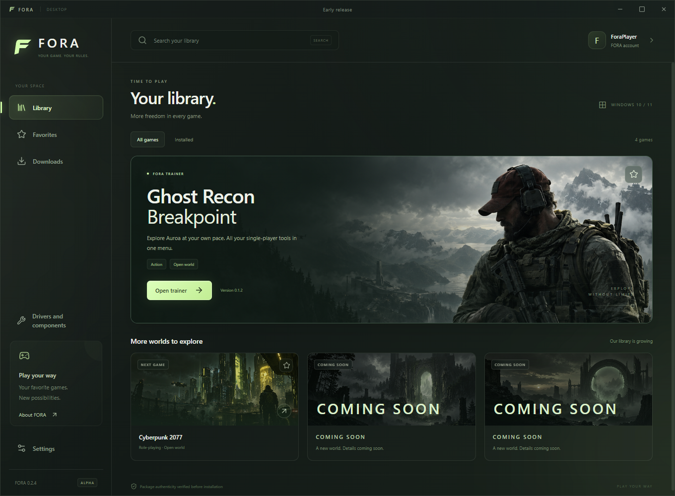 The FORA game library with Ghost Recon Breakpoint and upcoming games